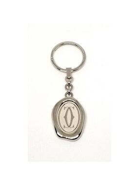 Cartier Motif Key Ring Logo Plate Keychain Silver